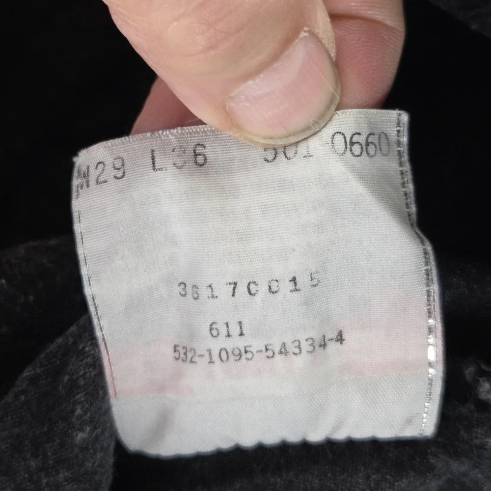 Vintage Levis 501 Jeans Mens Black Charcoal Wash Button Fly Made‎ USA Fits 26x30